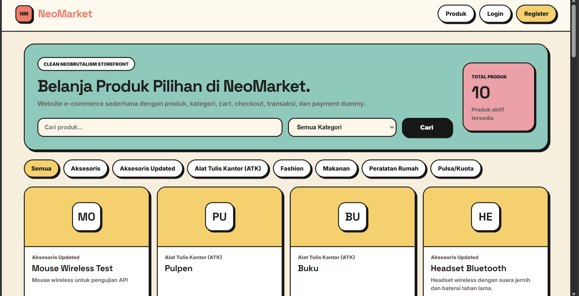 Tampilan Website Ecommerce Sederhana
